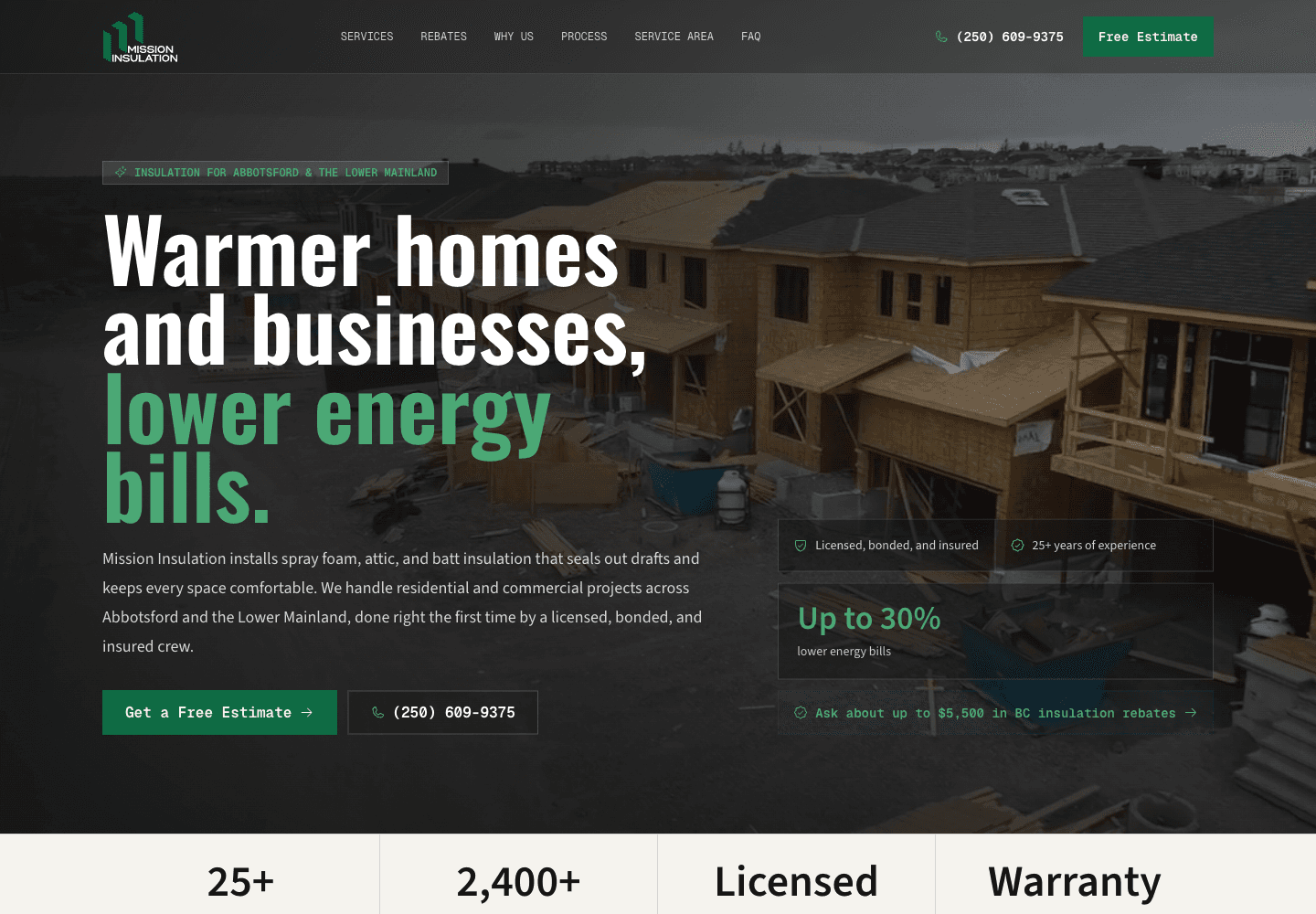 Mission Insulation website preview